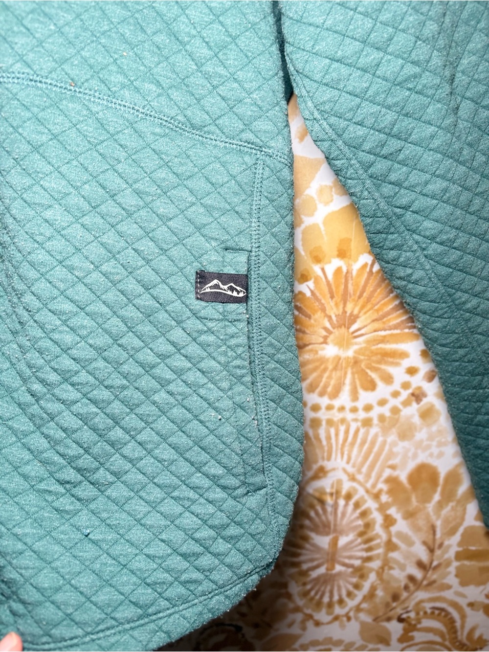 Teal Quilted Cowl Neck Pullover Sweatshirt Kangaroo Pocket Thumbholes Athleisure - Picture 8 of 13